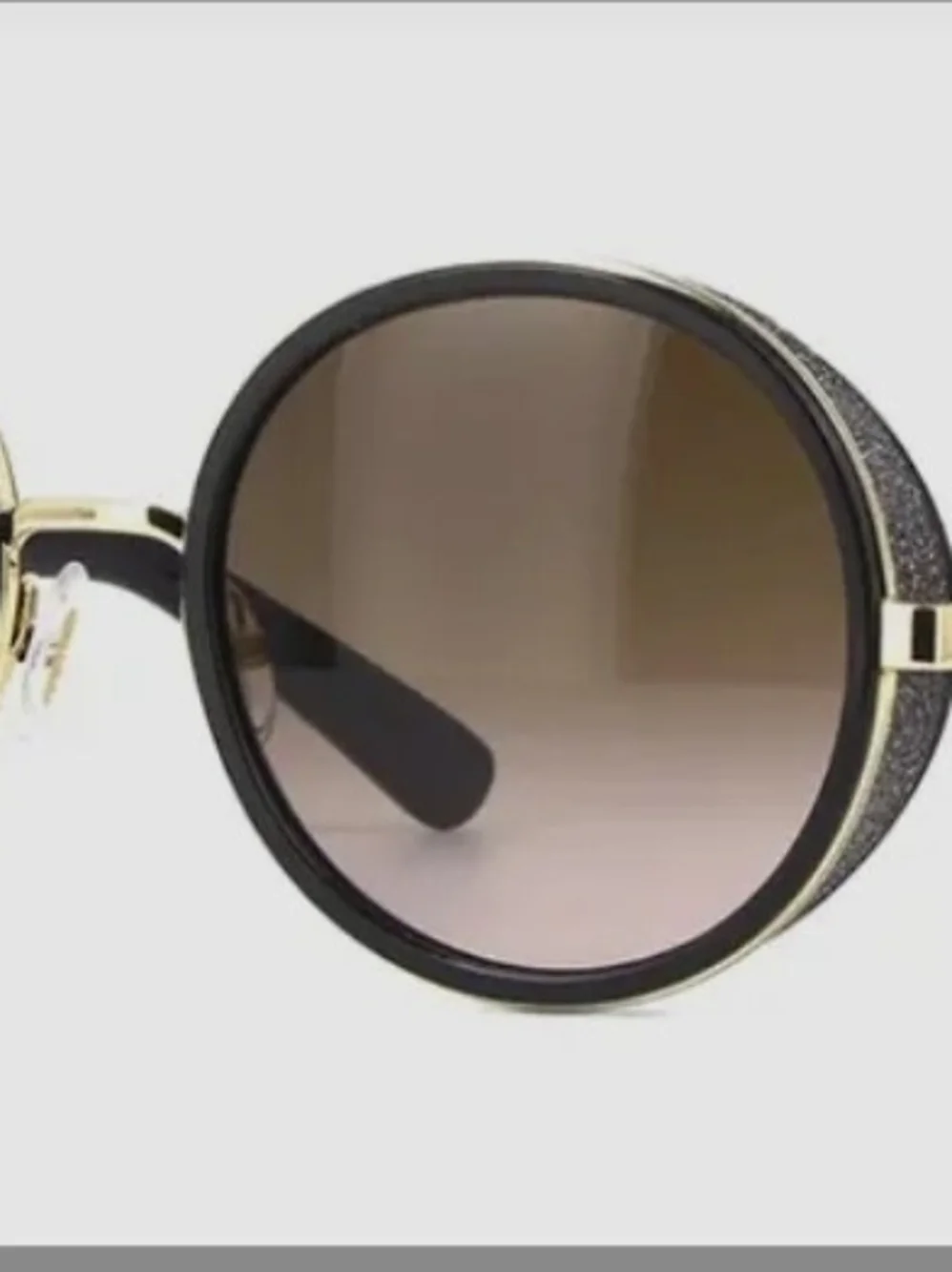 Jimmy Choo Black & Gold Round Sunglasses with Glitter Side Panels